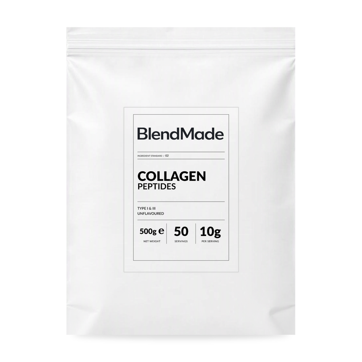 BlendMade SKU gallery - BM-COLLAGEN-PEPTIDES-500G | 01 | 1cc60ec04520 | Collagen Peptides | Main pack shot