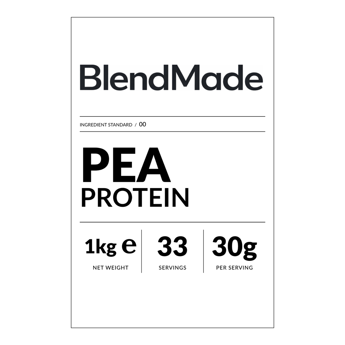 BlendMade SKU gallery - BM-PEA-PROTEIN-1KG | 02 | 5944eed7264b | Pea Protein | Front label close-up