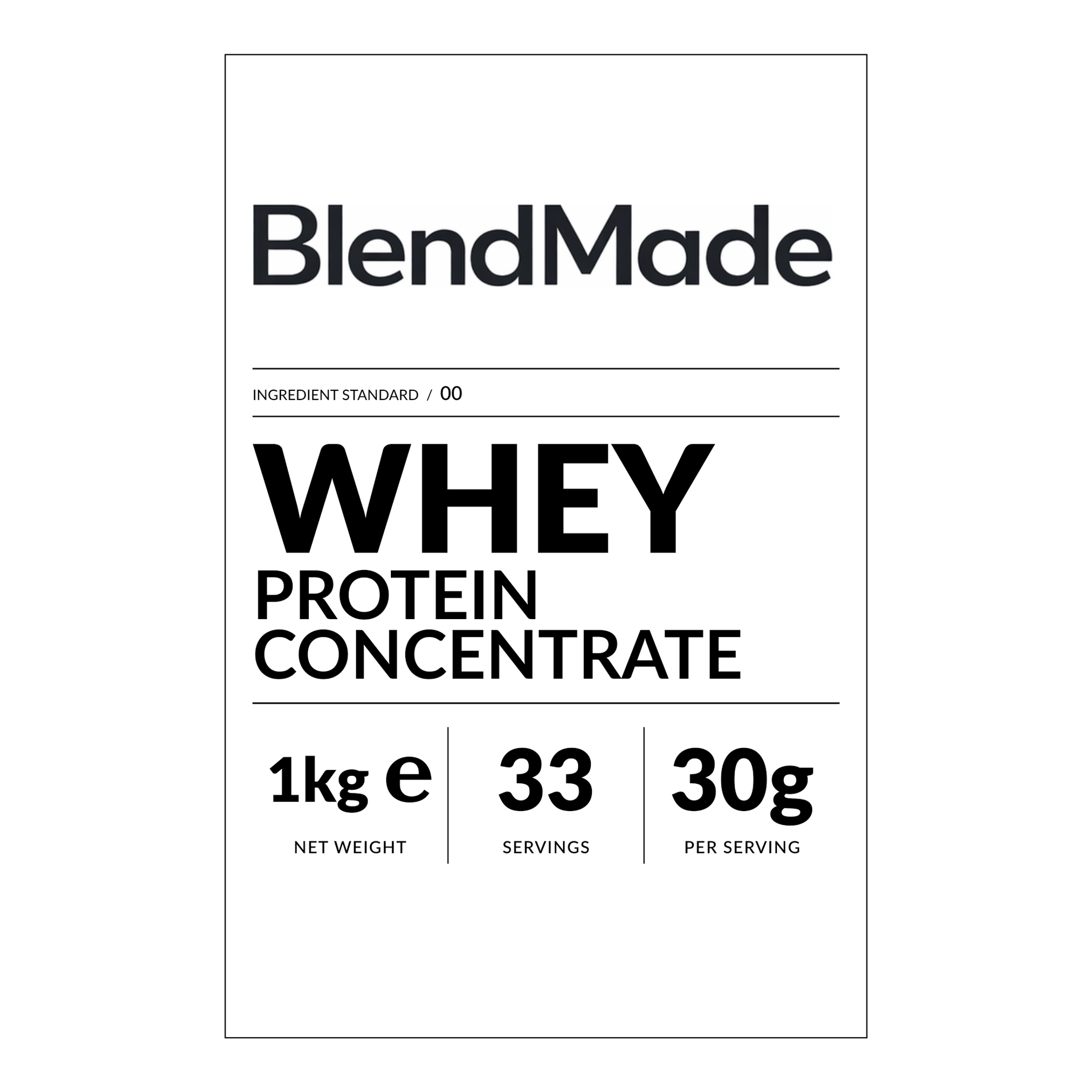 BlendMade SKU gallery - BM-WHEY-PROTEIN-1KG | 02 | f3d95e64dc7c | Whey Protein Concentrate | Front label close-up