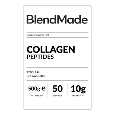 BlendMade SKU gallery - BM-COLLAGEN-PEPTIDES-500G | 02 | 35788f3a8ed3 | Collagen Peptides | Front label close-up — shipping label