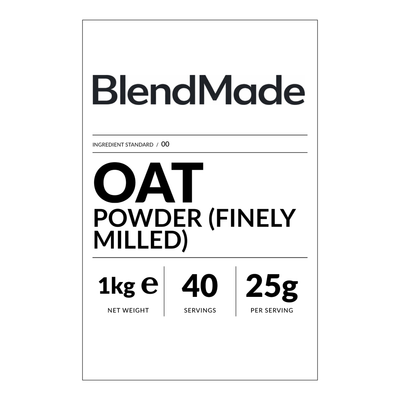 BlendMade SKU gallery - BM-OAT-POWDER-FINELY-MILLED-1KG | 02 | 30b848e98ffd | Oat Powder (Finely Milled) | Front label close-up — shipping label