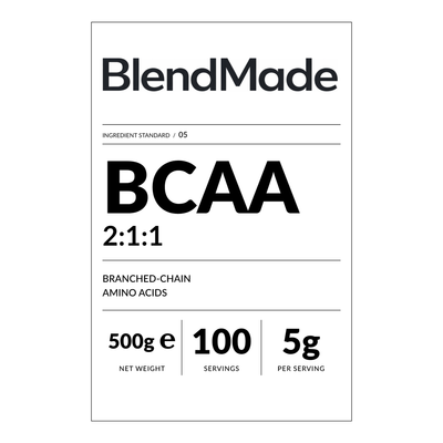 BlendMade SKU gallery - BM-BCAA-500G | 02 | 44a70ae386f6 | BCAA | Front label close-up — shipping label