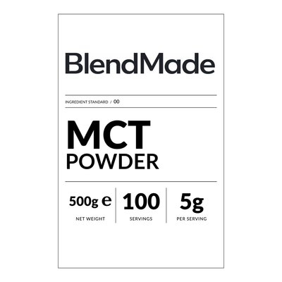 BlendMade SKU gallery - BM-MCT-POWDER-500G | 02 | b08f6f9116db | MCT Powder | Front label close-up — shipping label