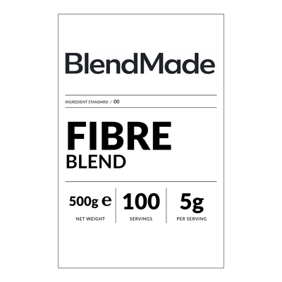 BlendMade SKU gallery - BM-FIBRE-BLEND-500G | 02 | 453af12a7e64 | Fibre Blend | Front label close-up — shipping label