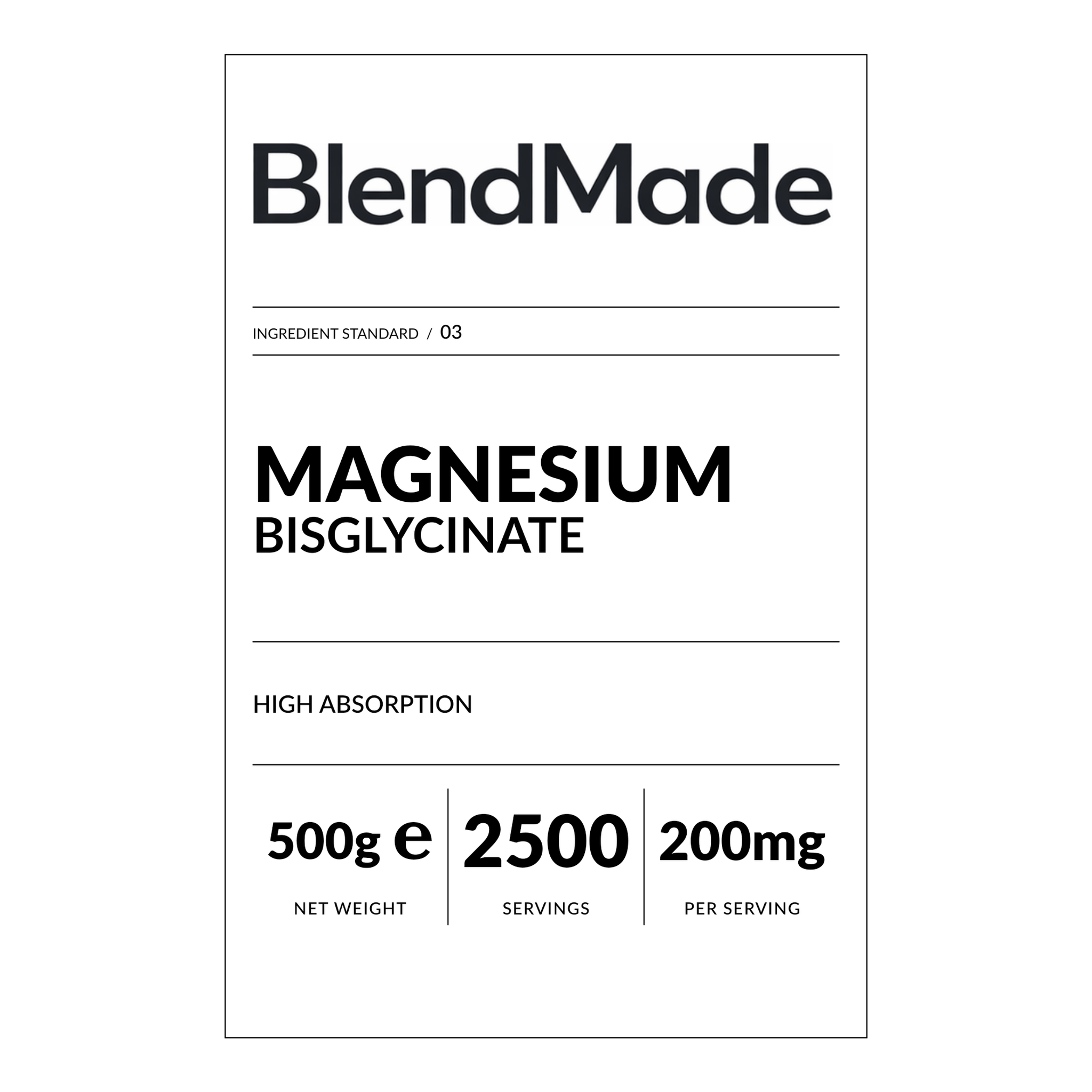 BlendMade SKU gallery - BM-MAGNESIUM-500G | 02 | 482ed839c899 | Magnesium | Front label close-up