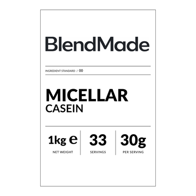 BlendMade SKU gallery - BM-MICELLAR-CASEIN-1KG | 02 | d26c9d5f3886 | Micellar Casein | Front label close-up — shipping label