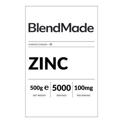BlendMade SKU gallery - BM-ZINC-500G | 02 | dc75dc5a7c06 | Zinc | Front label close-up — shipping label