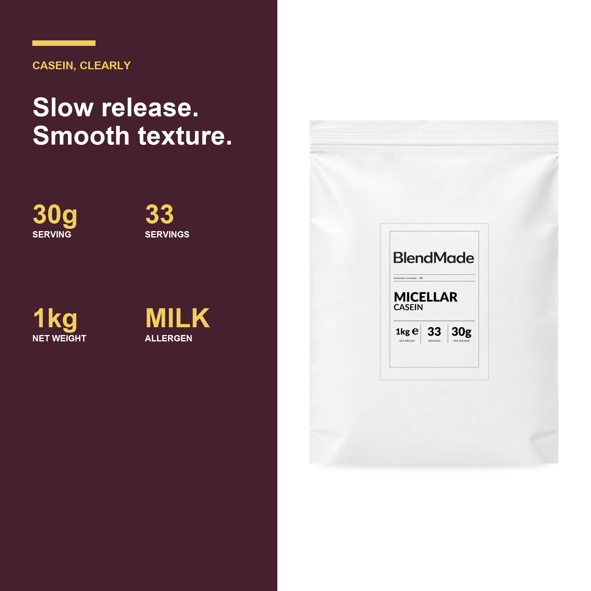 BlendMade SKU gallery - BM-MICELLAR-CASEIN-1KG | 04 | 4046fc545148 | Micellar Casein | Benefits and product facts