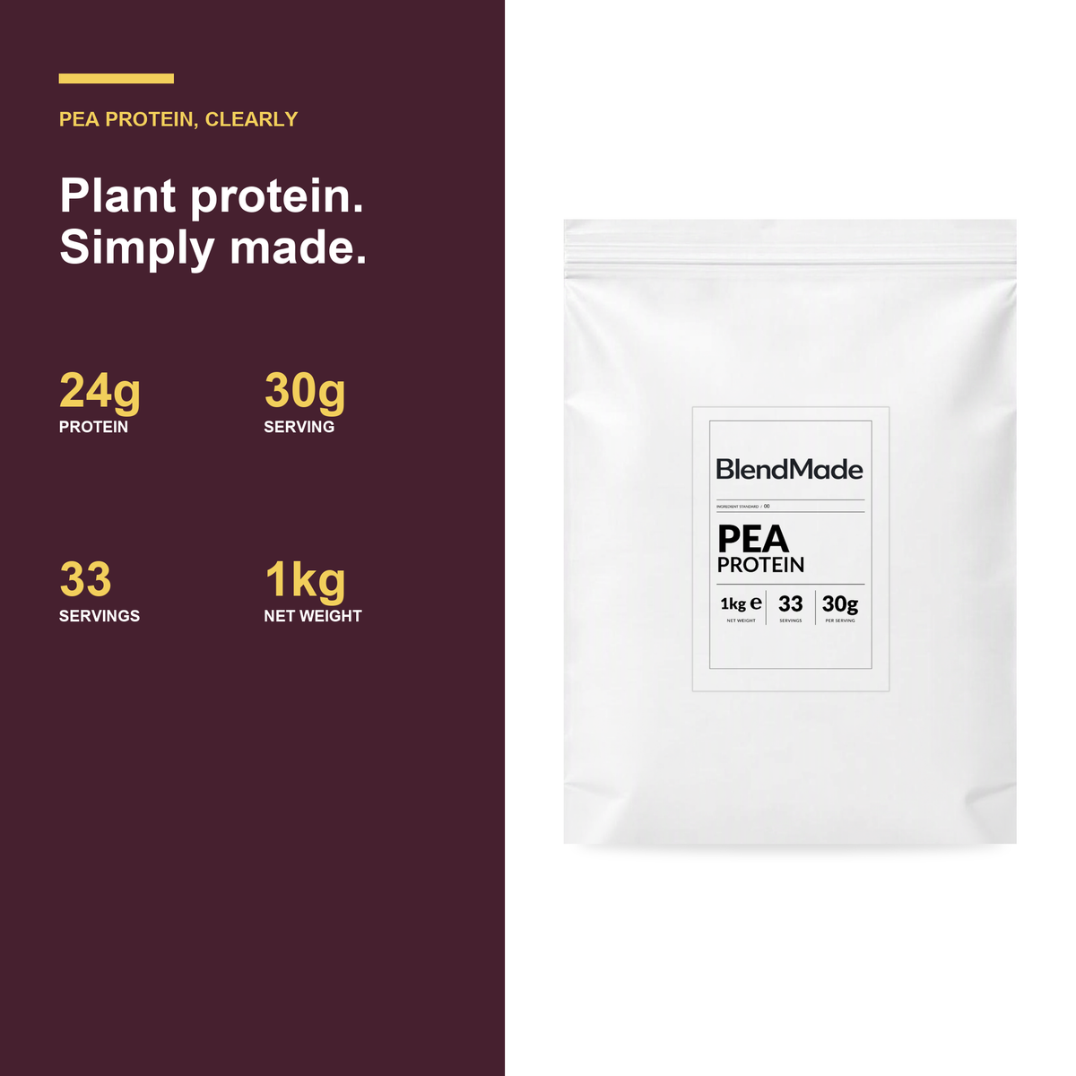 BlendMade SKU gallery - BM-PEA-PROTEIN-1KG | 04 | 302a547efe16 | Pea Protein | Benefits and product facts