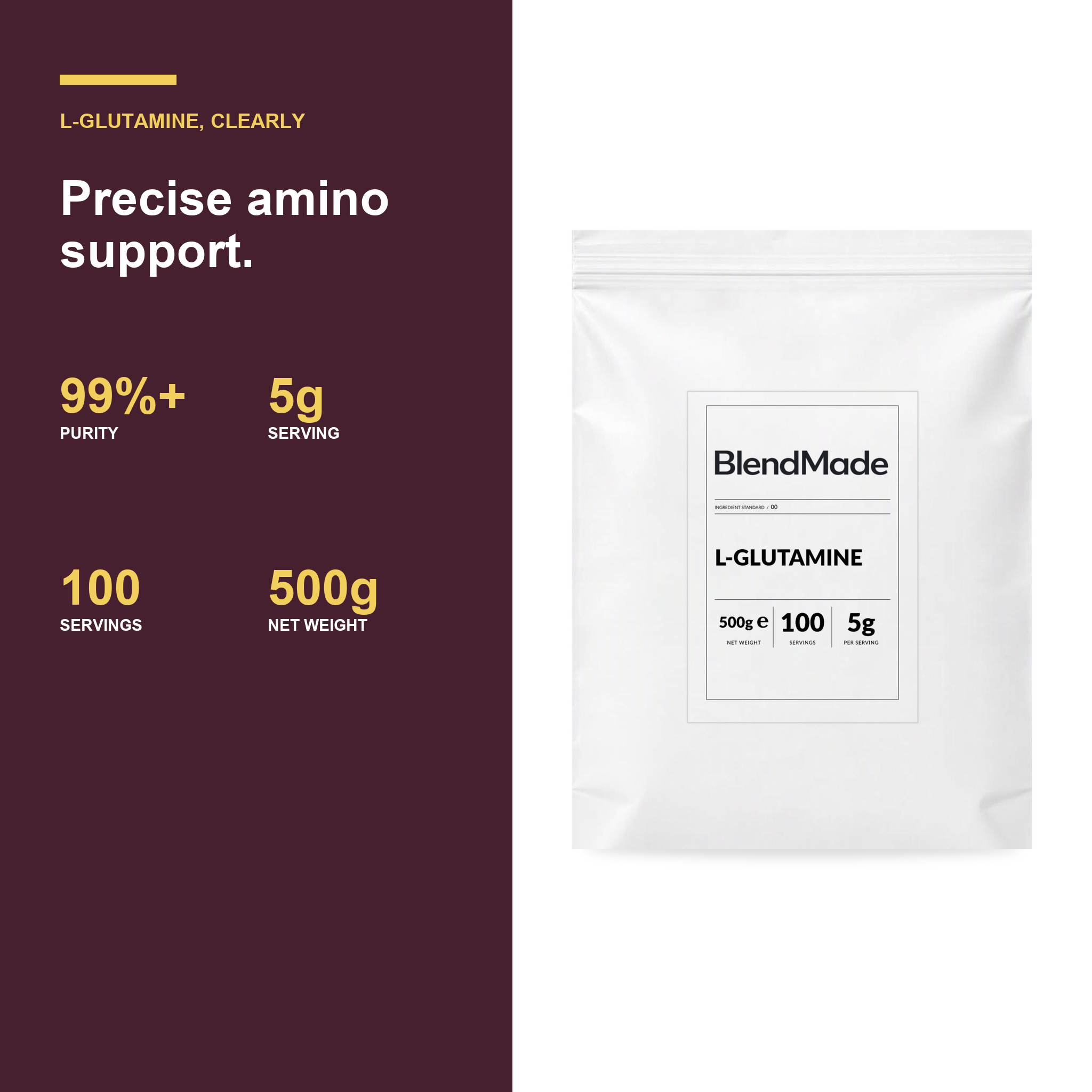 BlendMade SKU gallery - BM-L-GLUTAMINE-500G | 04 | cfc54ff30491 | L-Glutamine | Benefits and product facts