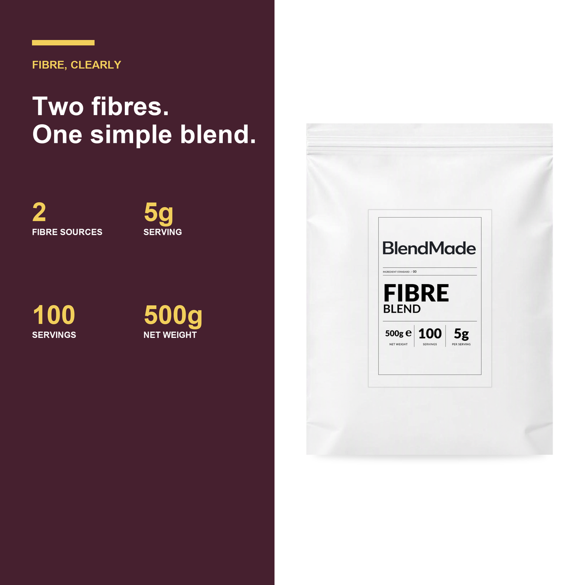 BlendMade SKU gallery - BM-FIBRE-BLEND-500G | 04 | 9965740b5237 | Fibre Blend | Benefits and product facts