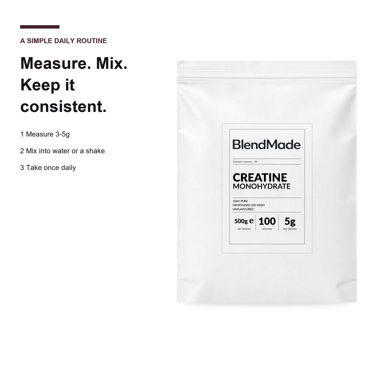 BlendMade SKU gallery - BM-CREATINE-MONOHYDRATE-500G | 05 | c8f039b9b214 | Creatine Monohydrate | How to use