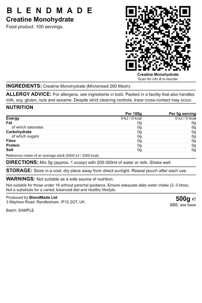 Product label — Creatine Monohydrate — shipping label
