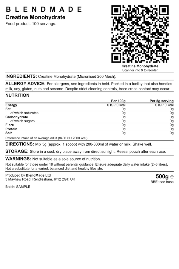 Product label — Creatine Monohydrate