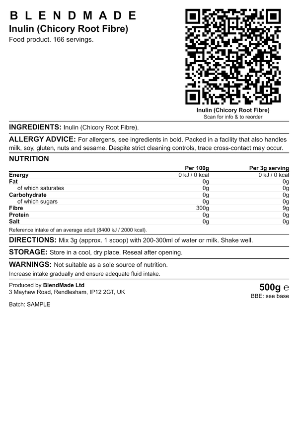 Product label — Inulin (Chicory Root Fibre)