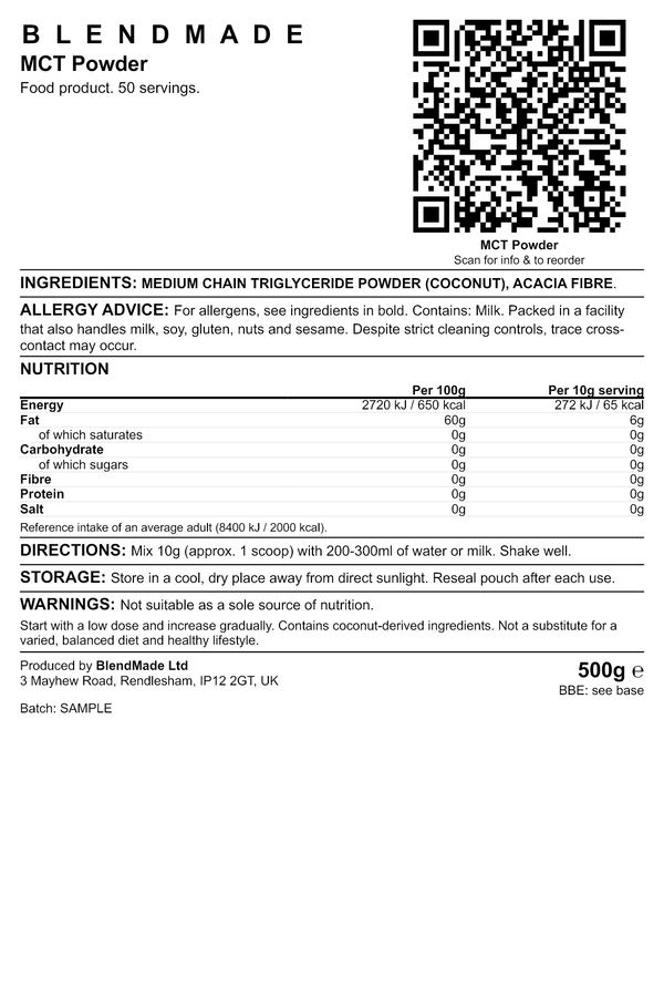 Product label — MCT Powder