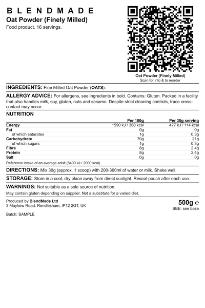 Product label — Oat Powder (Finely Milled) — shipping label