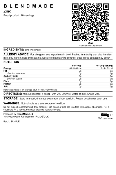Product label — Zinc — shipping label